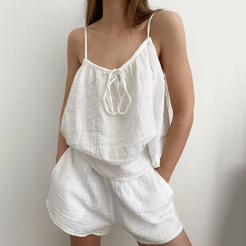

Fashion Pjs Woman Set Cotton Comfortable Soft Suspender Top Shorts Pajamas Two-piece Lingerie Set Summer Sexy Nightwear Woman