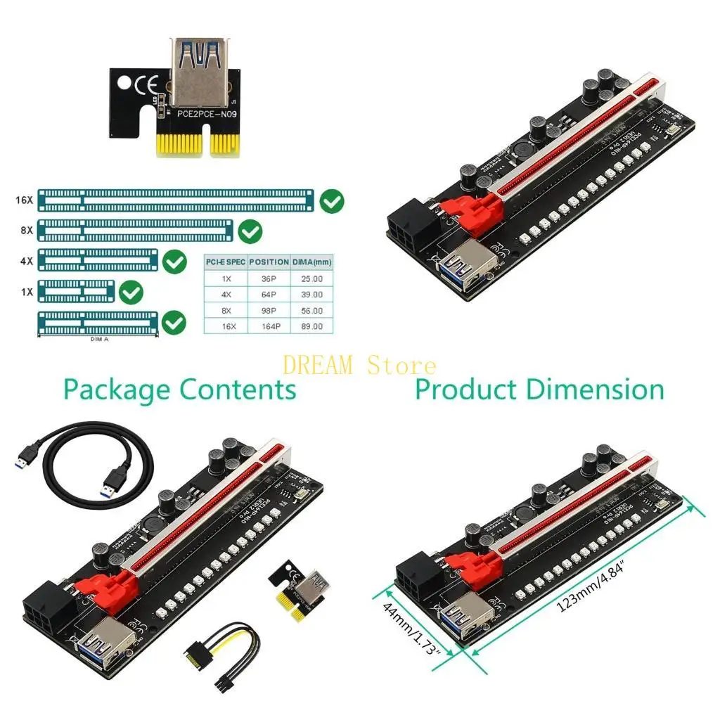 Ver12 Mining PCI-E Riser Card PCI for Express 1x 4x 8x 16x Extender 3528 RGB Best Sale