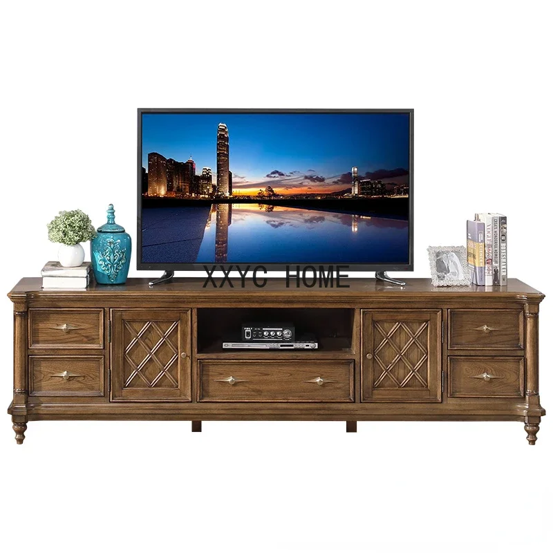 

Шкаф для телевизора из массива дерева для гостиной, американский простой Аудиовизуальный шкаф, двойная дверь, ретро шкафчик, напольный шкаф с выдвижным ящиком