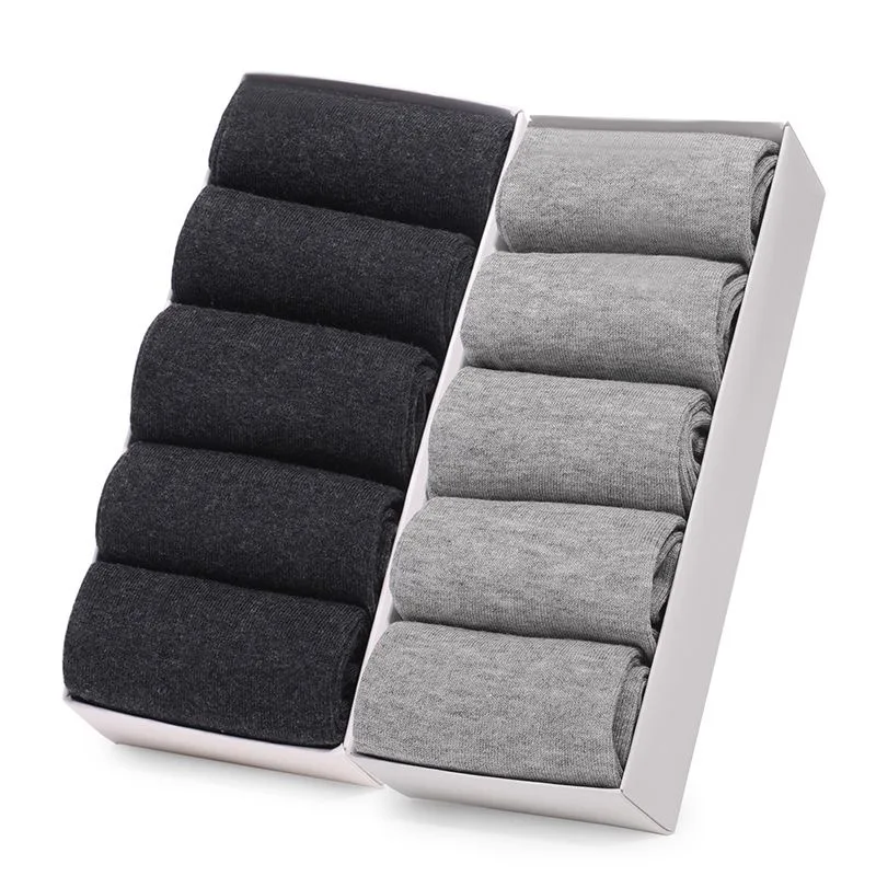 10Pairs/Lot Black Grey Men's Socks Business Solid Color Casual Simple Socks Deodorant Breathable Cotton Sports Mid-calf Socks