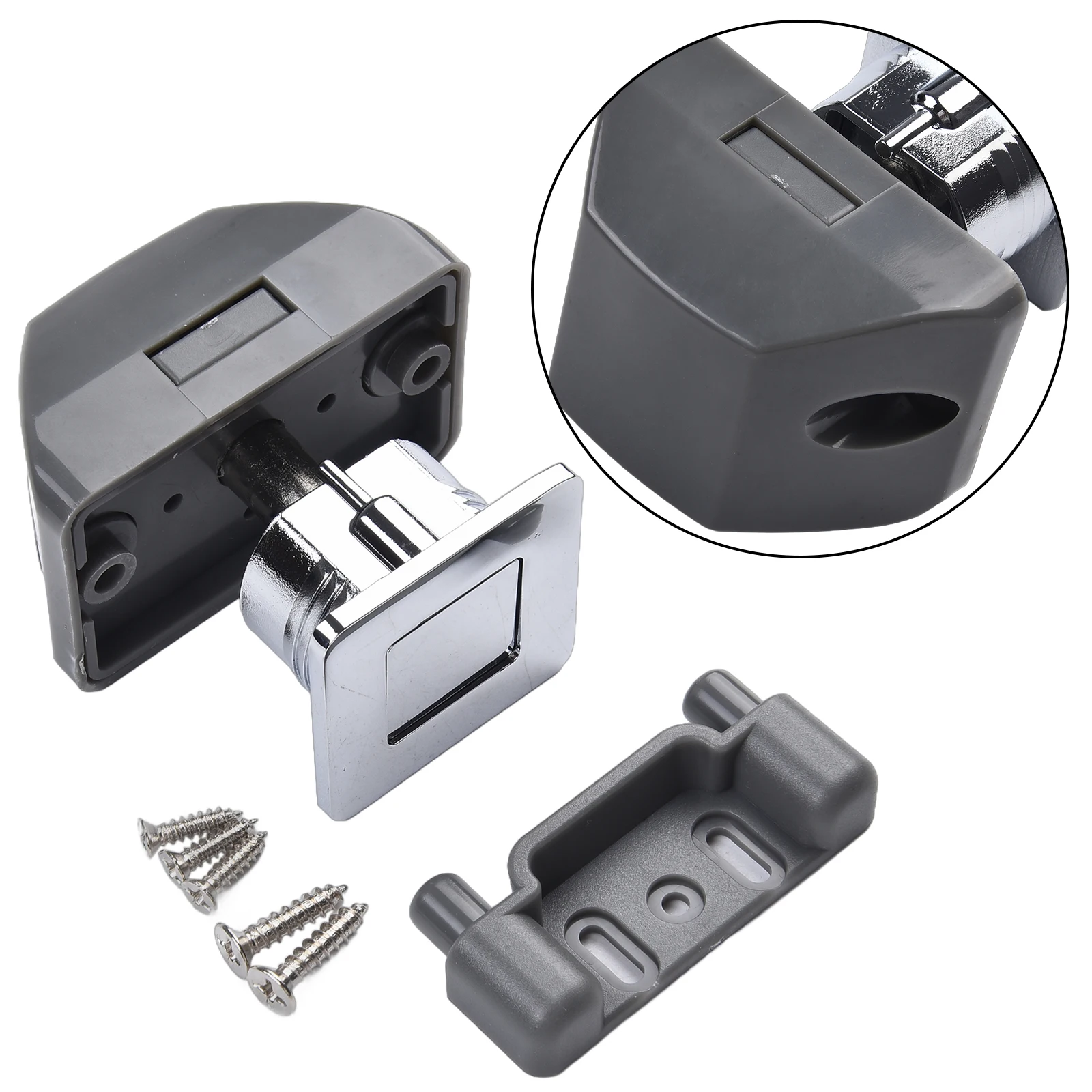 Lockset Button Catch Lock Chrome Motorhome Cabinet Camper Push Button Catch Zinc Alloy Durable Lock Cupboard Door High-Quality
