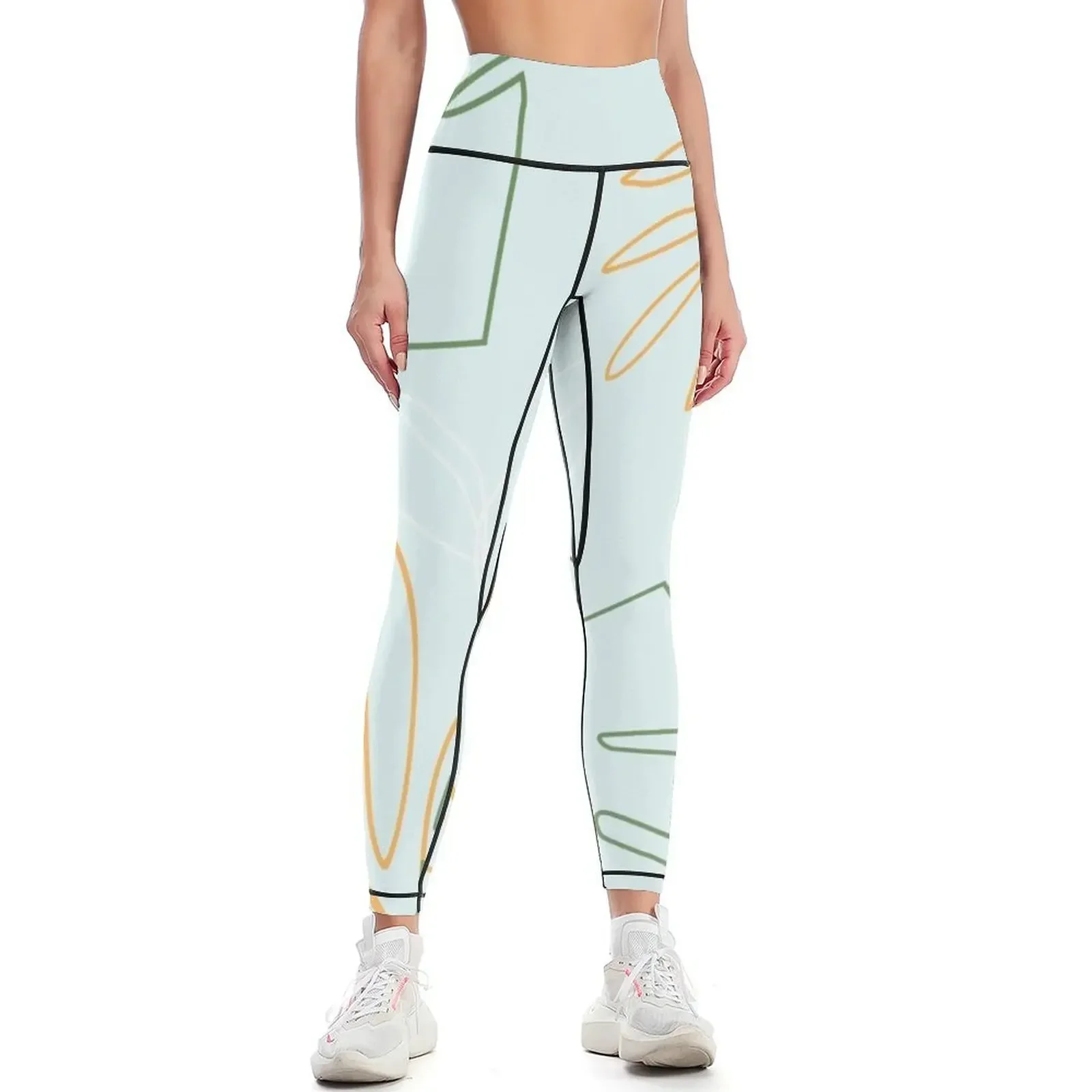 

Blue Green and Orange Palm Leaf Print Leggings sports for fitness set gym Women's sports pants Fitness clothing Womens Leggings