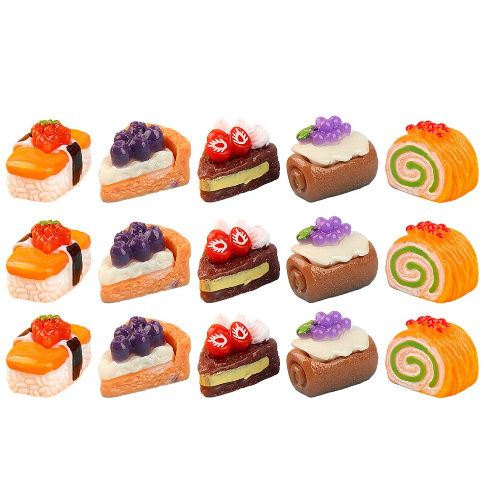 15 個装飾用フェイクケーキミニハウス樹脂フェイクフードオーナメントアクセサリーオーナメントミニデザート樹脂食品小道具