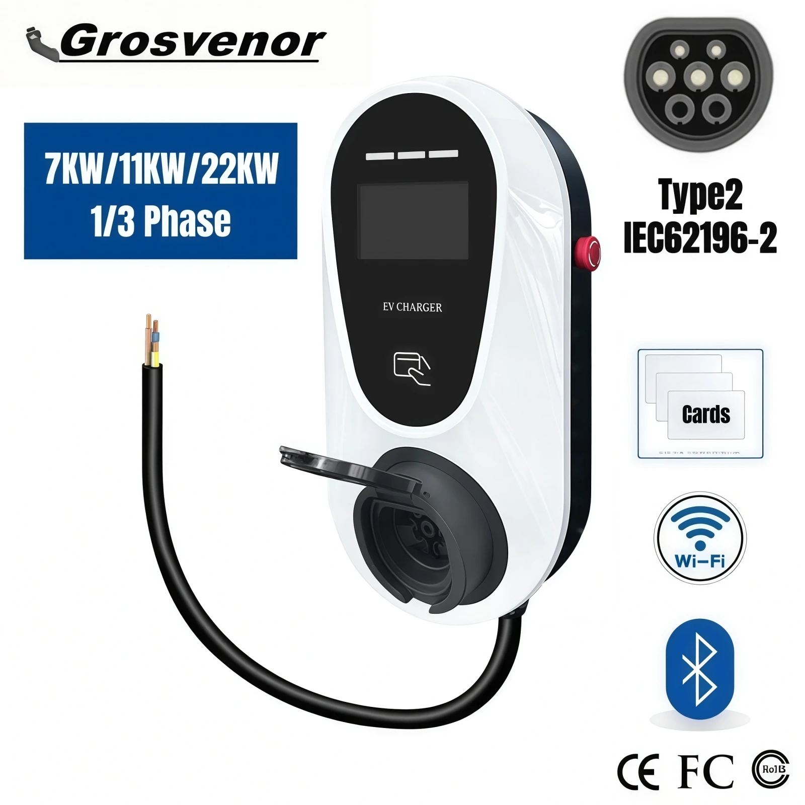 

Wallbox Type 2 EV Charger 22KW / 11KW / 7KW 32A Electric Car Charging Station Type2 IEC62196-2 Socket Version with Card & APP