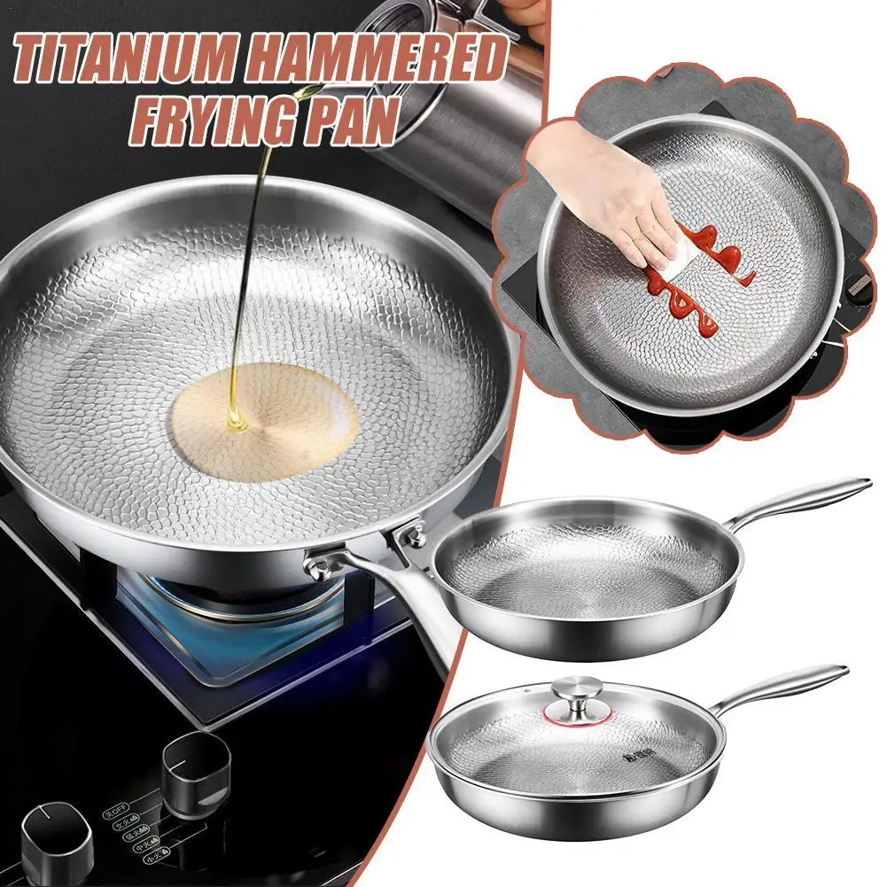 

26/28/30cm Titanium Frying Pan Non-stick Frying Pan Kitchen Cookware Uncoated Hammer Pattern Steak Kitchen Pans With/NO Lid