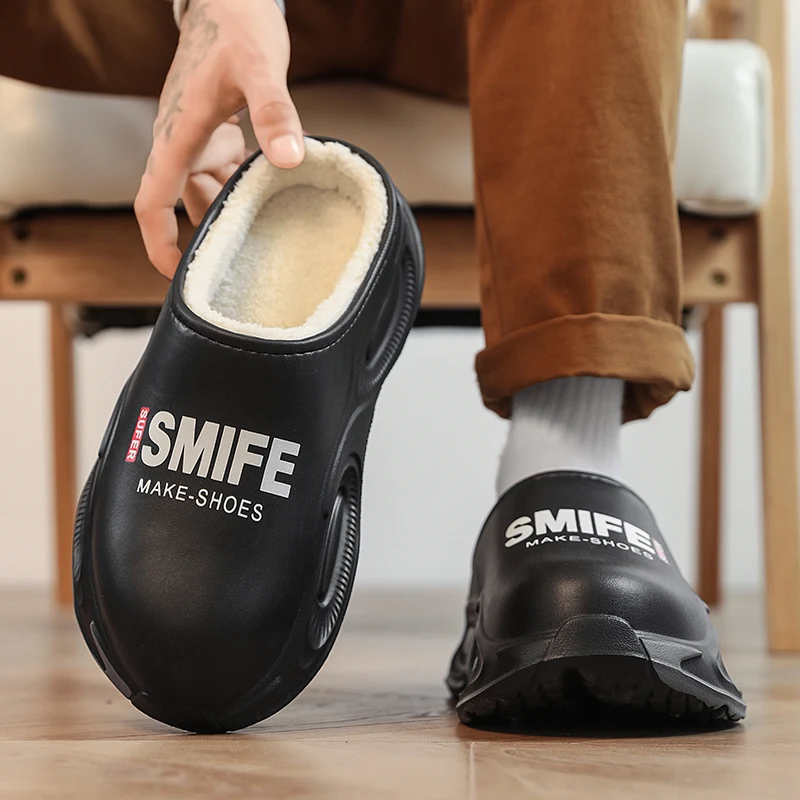 Men Shoes Winter Warm Shoes Plush Lining Indoor Cotton Slippers Concise Platform Outdoor Kitchen Shoes House Waterproof Slippers