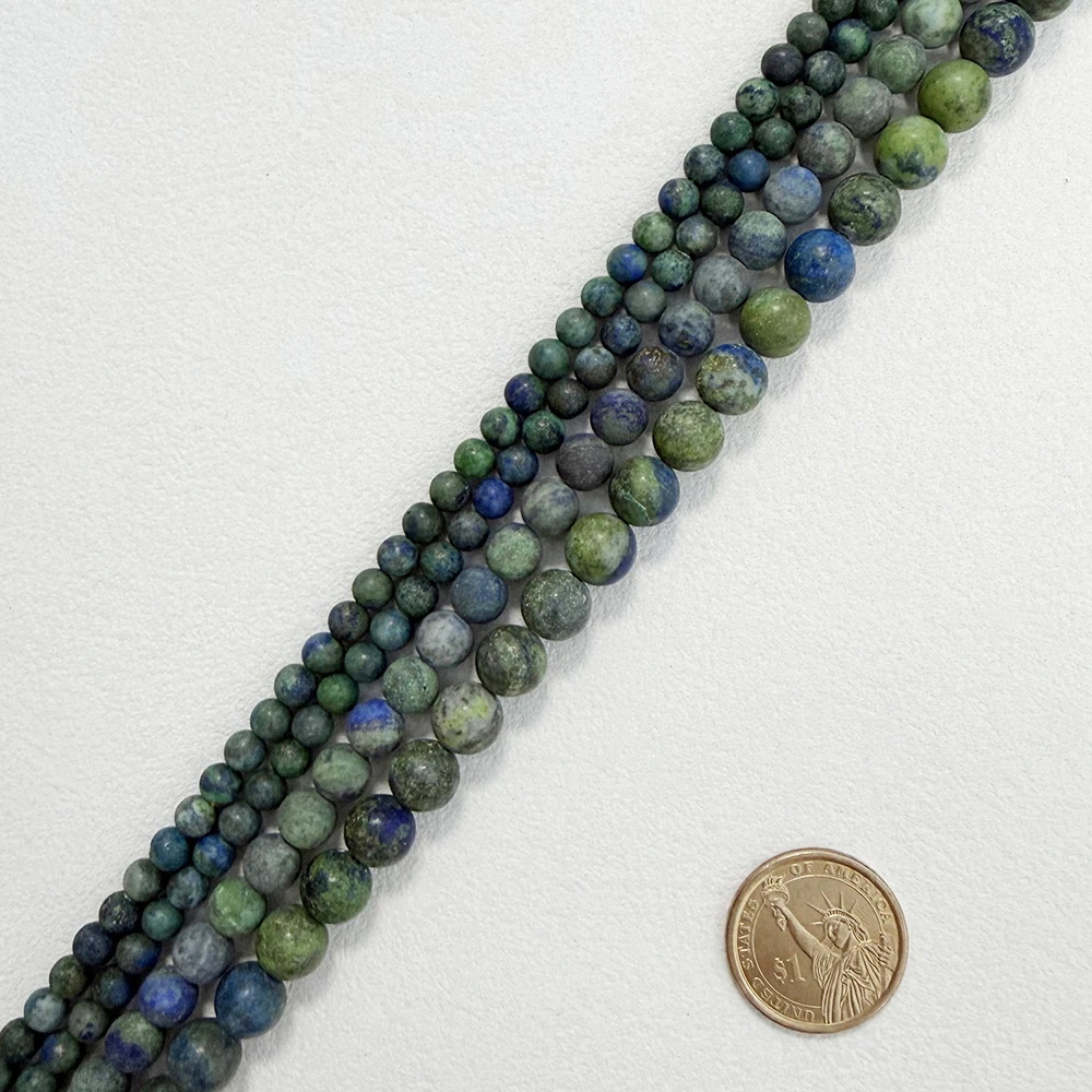 Natural Stone Matte Chrysocolla Azurite Round Loose Beads 15