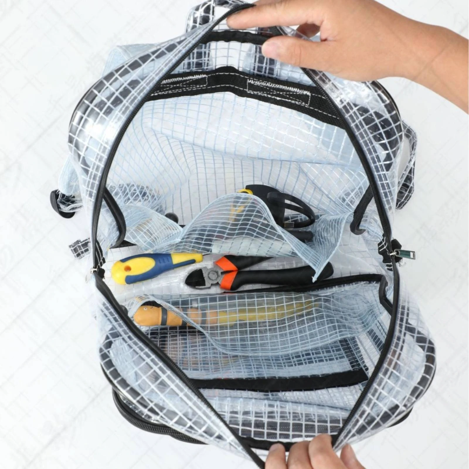 Clear Bookbag Wipepure & Transparent Backpack with Laptop Compartment Transparent Grid Backpack Long-Lasting for Commuters