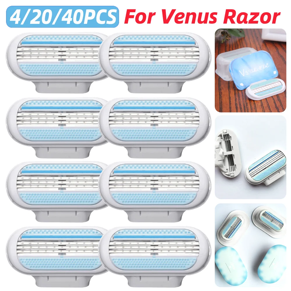 4/20/40pcs GFLV 3 Layers Razor Blade Women Shaver Head for Venus Razor Safety Razor for Women Face Arm Leg Hair Machine