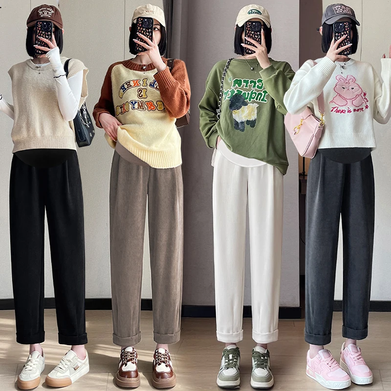 

M-3XL 4 Colors Loose Casual Maternity Belly Trousers Wide Legs Pregnant Woman Plus Size Empired Trousers Long Pregnancy Pants