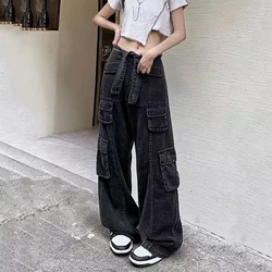 Casual carga calças de cintura baixa vintage solto streetwear baggy jeans mulheres de grandes dimensões alta rua sexy y2k reta calças mulher