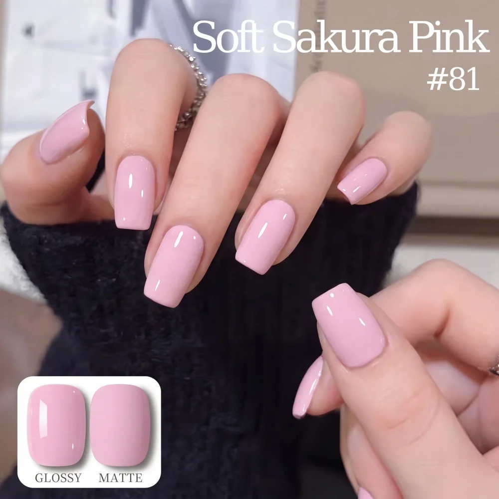 Visuatia Solid Color Gel Polish, Cherry Blossom Pink # 81, a soft and elegant pink hue, smooth and easy to apply, salon quality, long-lasting and wear-resistant, compatible with UV nail lamps, beginner-friendly, suitable for home DIY and nail salons