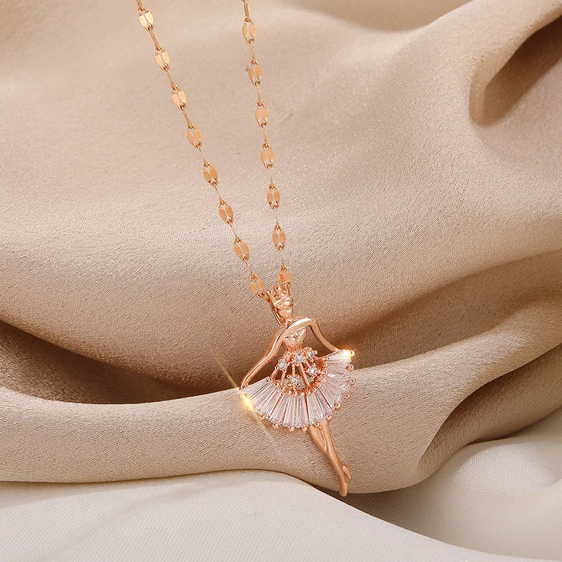 Design Sense Elegant Dancing Girl Pendant Stainless Steel Necklaces For Women Korean Fashion Female Sexy Clavicle Chain Jewelry
