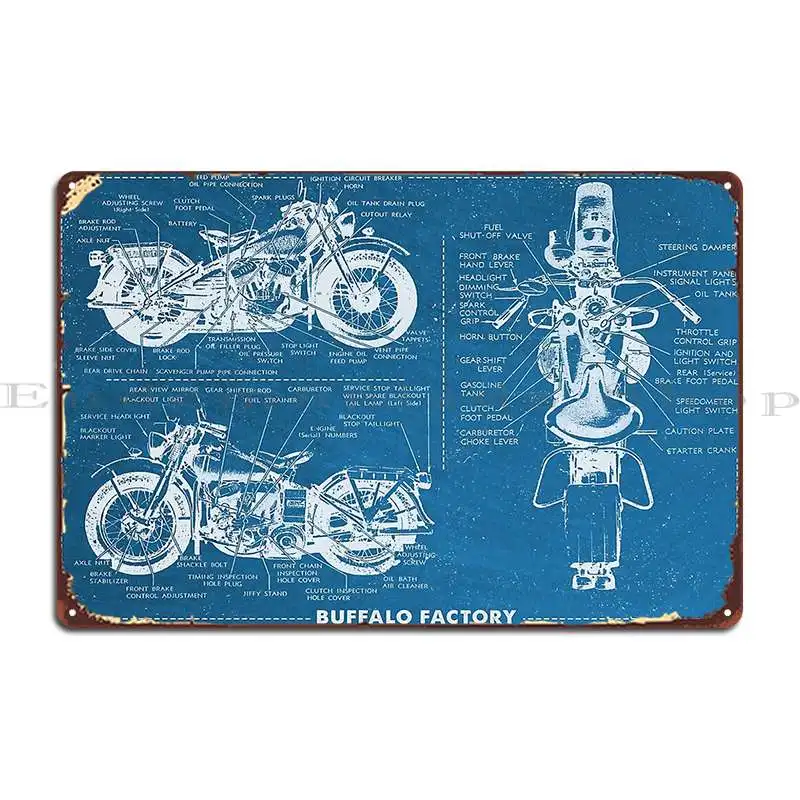 Buffalo Factory Vintage Motorcycle Diagram Metal Plaque Poster Home Rusty Create Garage Custom Tin Sign Poster