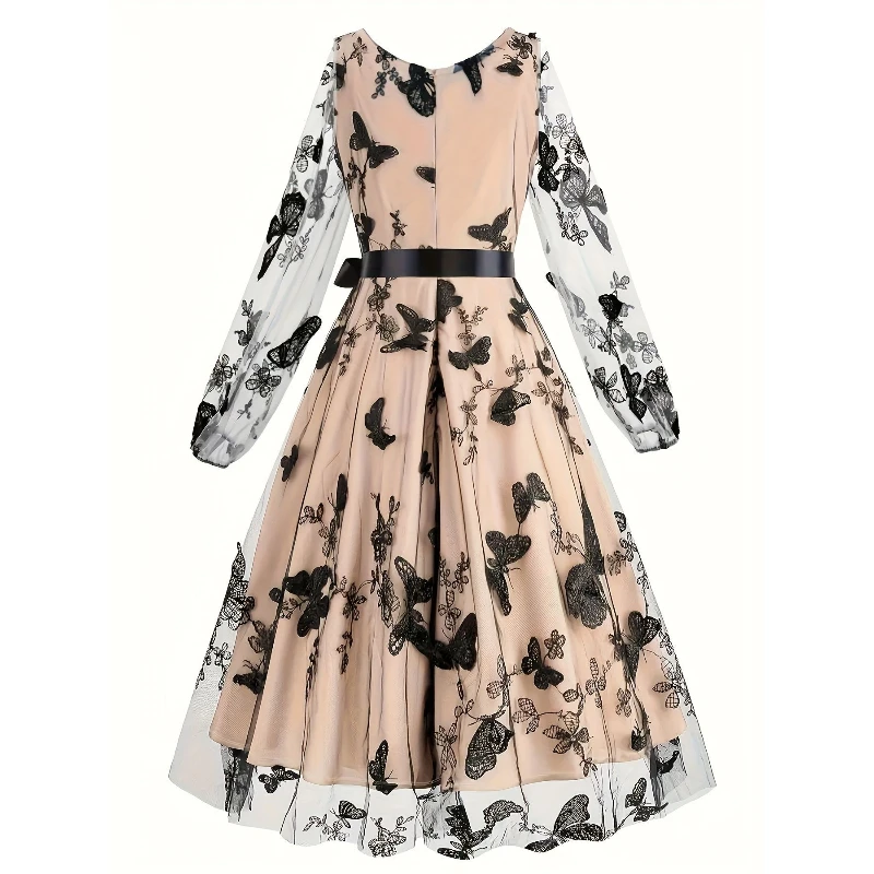 Women's Summer Butterfly Embroidery Long-Sleeved Boho Dress Spring Autumn Floral Robe Retro Casual Vintage Maxi Dresses Vestidos 5