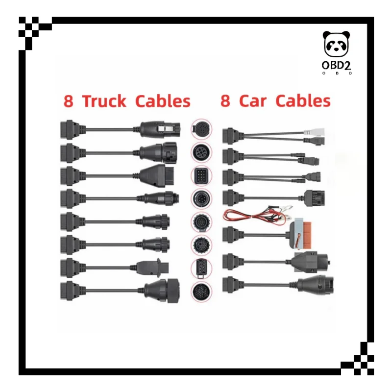 

Full Truck Cables Set 8-Cables For Truck-OBDII Car OBD OBD2 Diagnostic Connector 8pcs Kit Full Pins Activated Cables Adapters