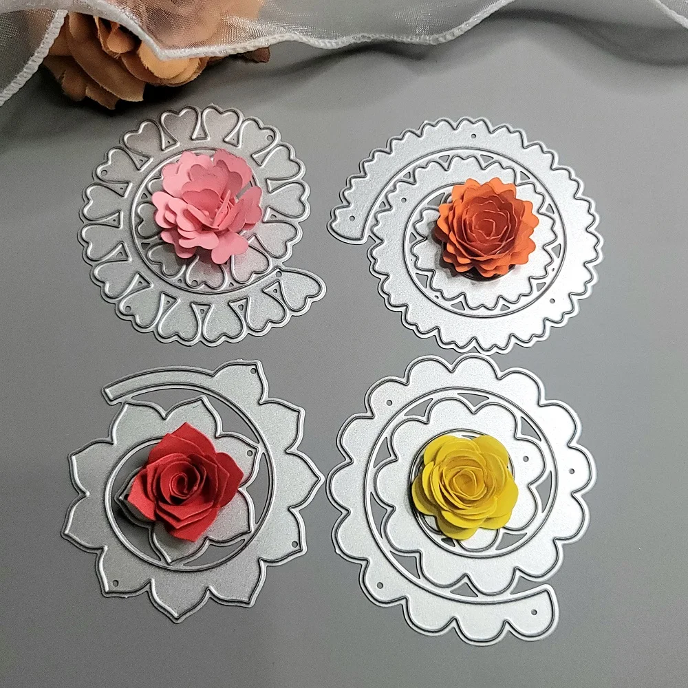 6 Styles Spiral Flower Metal Cutting Dies Scrapbook Embossing Circle Die Cuts Album DIY Craft Cutting Die 2023 New