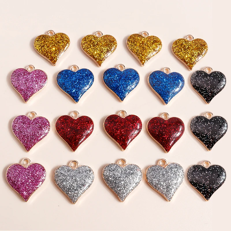 10 Stück 17*16mm Emaille Glitzer Herz Charms für Schmuckherstellung Zubehör Niedliche Liebe Anhänger Ohrring Armband Diy Schmuckherstellung