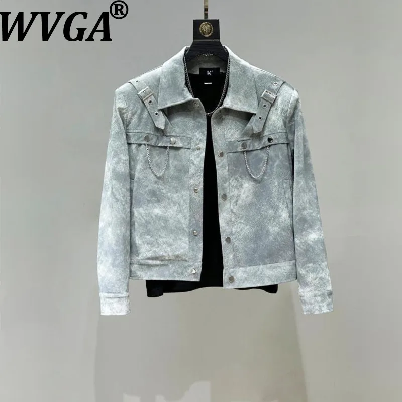 

WVGA весна осень новые мужские уникальный дизайн лоскутная цепочка из искусственной кожи куртки нишевые шикарные повседневные прямые брюки в корейском стиле W15938