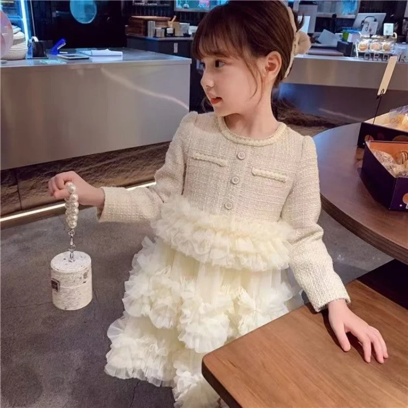 Girls' Dress 2025 Autumn/Winter New Fashionable Children's Design Sense Fluffy Cake Skirt Girls' Mesh Princess Skirt