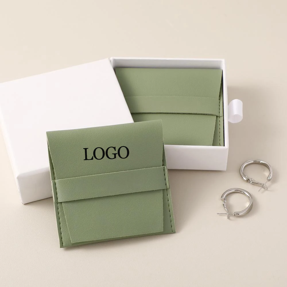 

100Pcs/Lot Custom Logo PU Leather Jewelry Gift Bags Personalized Jewelry Earring Bracelet Pendant Envelope Dustproof Gift Pouch
