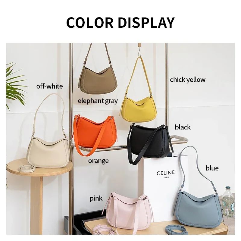 Genuine Cowhide Leather Flap Hobo Shoulder Bag for Women Pebbled Leather Casual Crossbody Bag Luxury Designer Underarm Bags - view 4