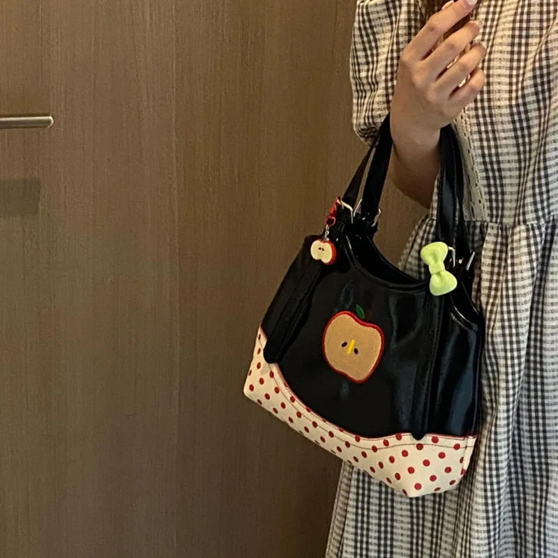 الكورية نمط لطيف الكرتون أبل البولكا نقطة حقيبة يد نسائية الملمس بولي PU حقيبة كتف 2025 حقيبة حمل عصرية جديدة للتنقل #2
