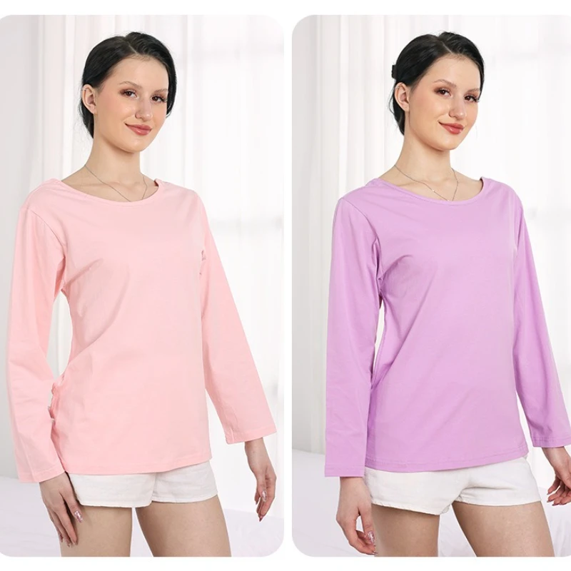 النساء الظهر حمامات الشمس الملابس فضفاضة تنفس لينة طويلة الأكمام حمامات الشمس الكى الظهر الشمس التعرض تي شيرت الصيف #5