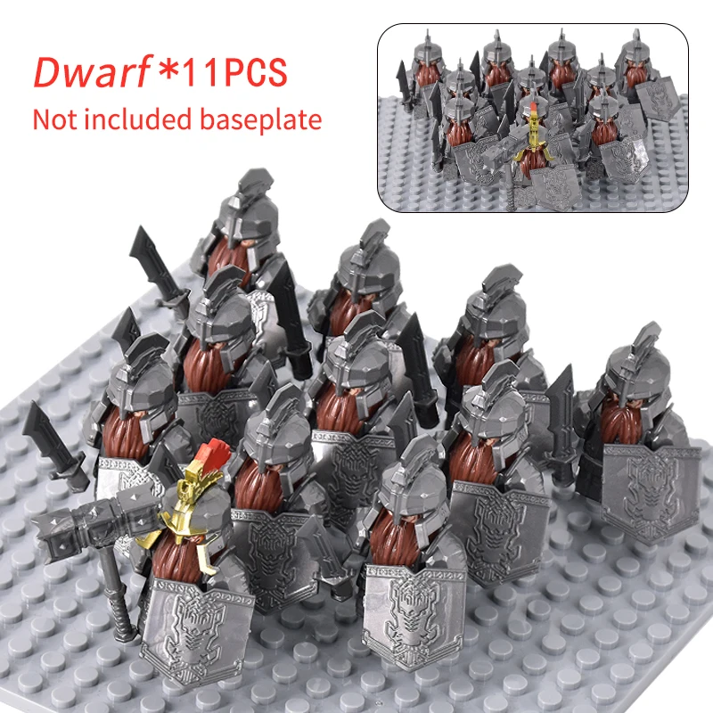 MOC Medieval Dwarf Warrior Elves Knights Figures Building Blocks Accessories Armor Shield Weapon DIY Toys For Children gift