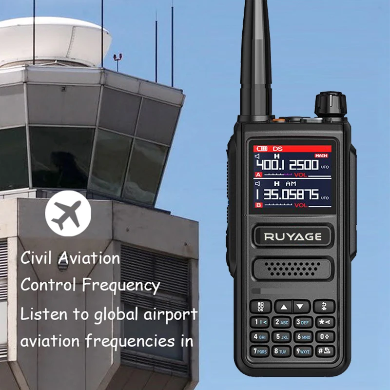 Ruyage-Amateur Ham Two Way Radio Station, Air Band Walkie Talkie, NOAA LCD Color, Police Scanner, Aviation, 6 Bands, 256CH, 10W