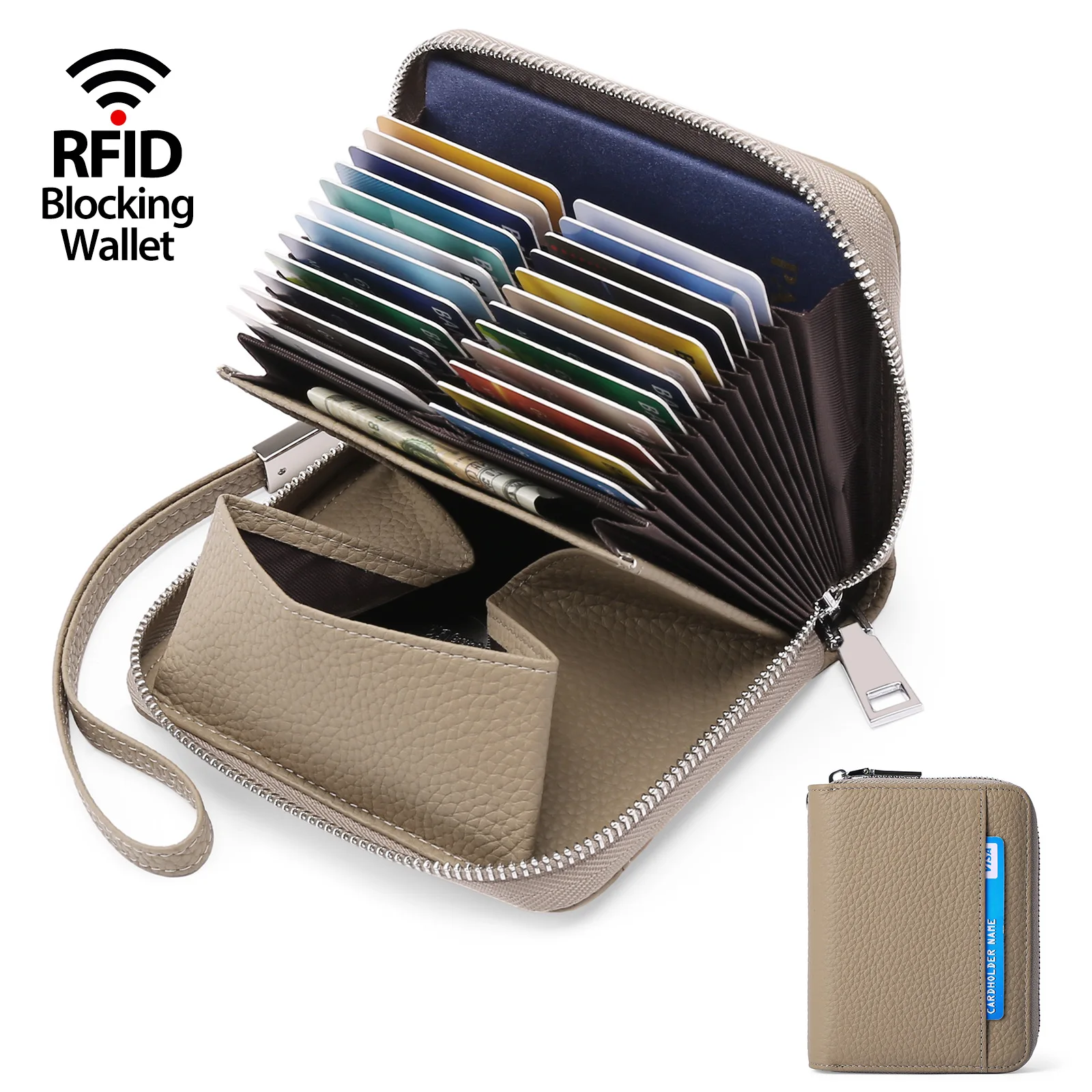 High Quality Genuine Leather Zipper Card Wallet with 24 Card Slots Design