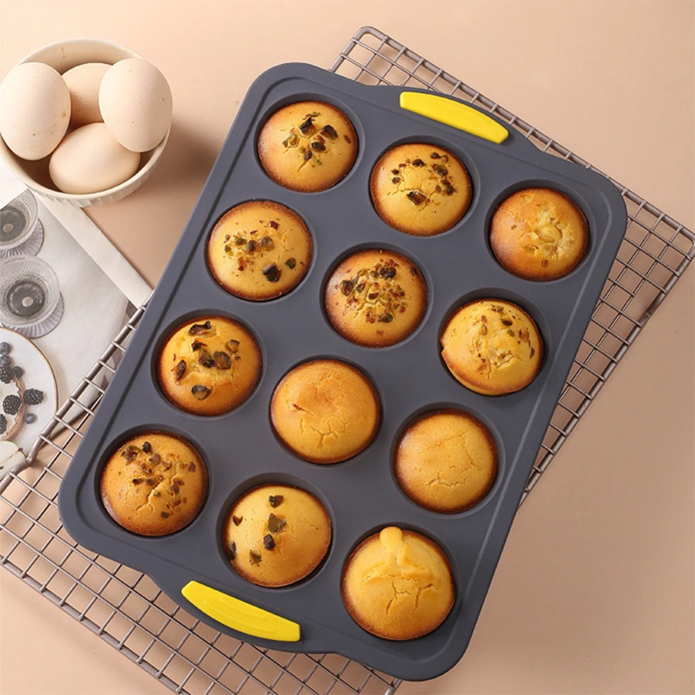 

12 Holes Round Silicone Framed Muffin Cup Cake Pan Two Colors Oven Baking Molds Jelly Pudding Molds