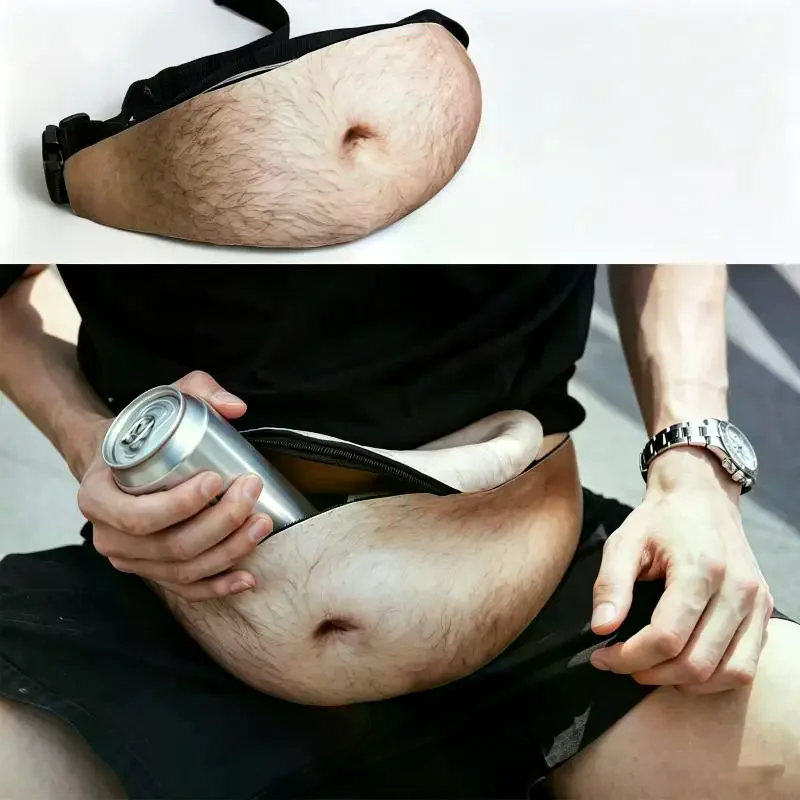 Fake Beer Belly Fanny Pack Funny 3D Print Dad Bod Money Belt Waist Bag Novelty Belly Bum Bag For Party Cosplay Gift