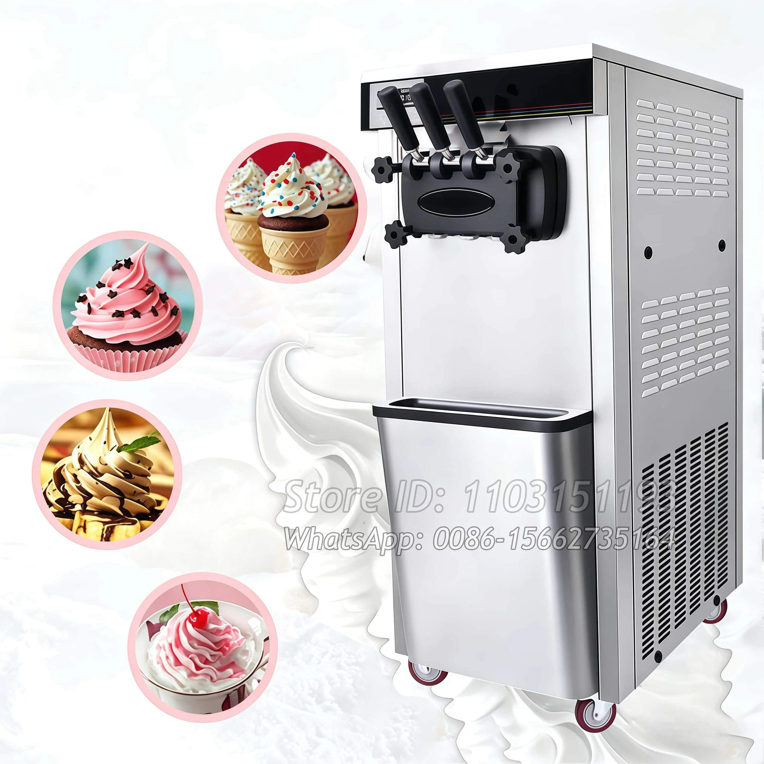 Máquina Comercial de Helado Suave de Acero Inoxidable, Máquina para Hacer Helado Suave y Yogurt Congelado, 25~32L/H