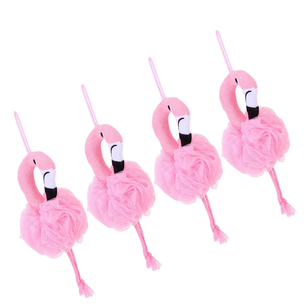 4Pcs Flamingo Bath Ball Loofah Scrubber Soft Gentle Exfoliating Shower Cleanser for Sensitive Skin Rich Bubble Bath