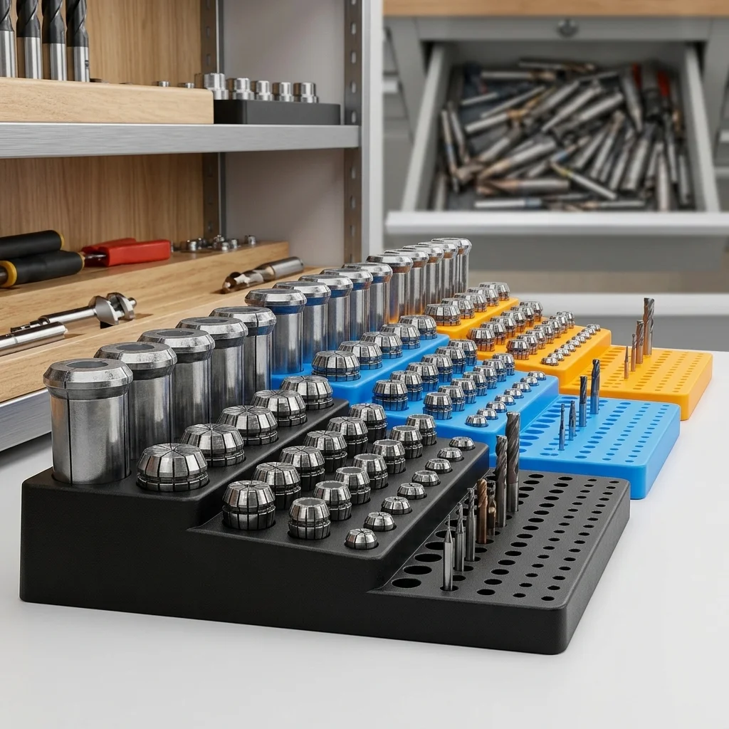 CNC Black Milling Cutter Storage Box, Drill Bit Cylinder Clamp, CNC Tool Placement Rack, Reamer Cylinder Rack