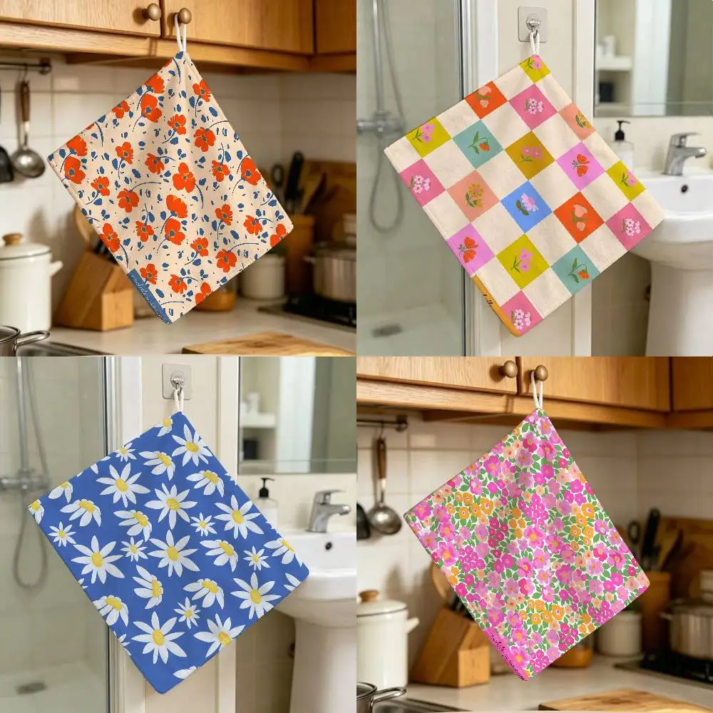 M-michelle P-parascandolo flowers Hanging Style Hand Wiping Towel Polyester Cotton Anti-fade For Indoor Kitchen Living Room