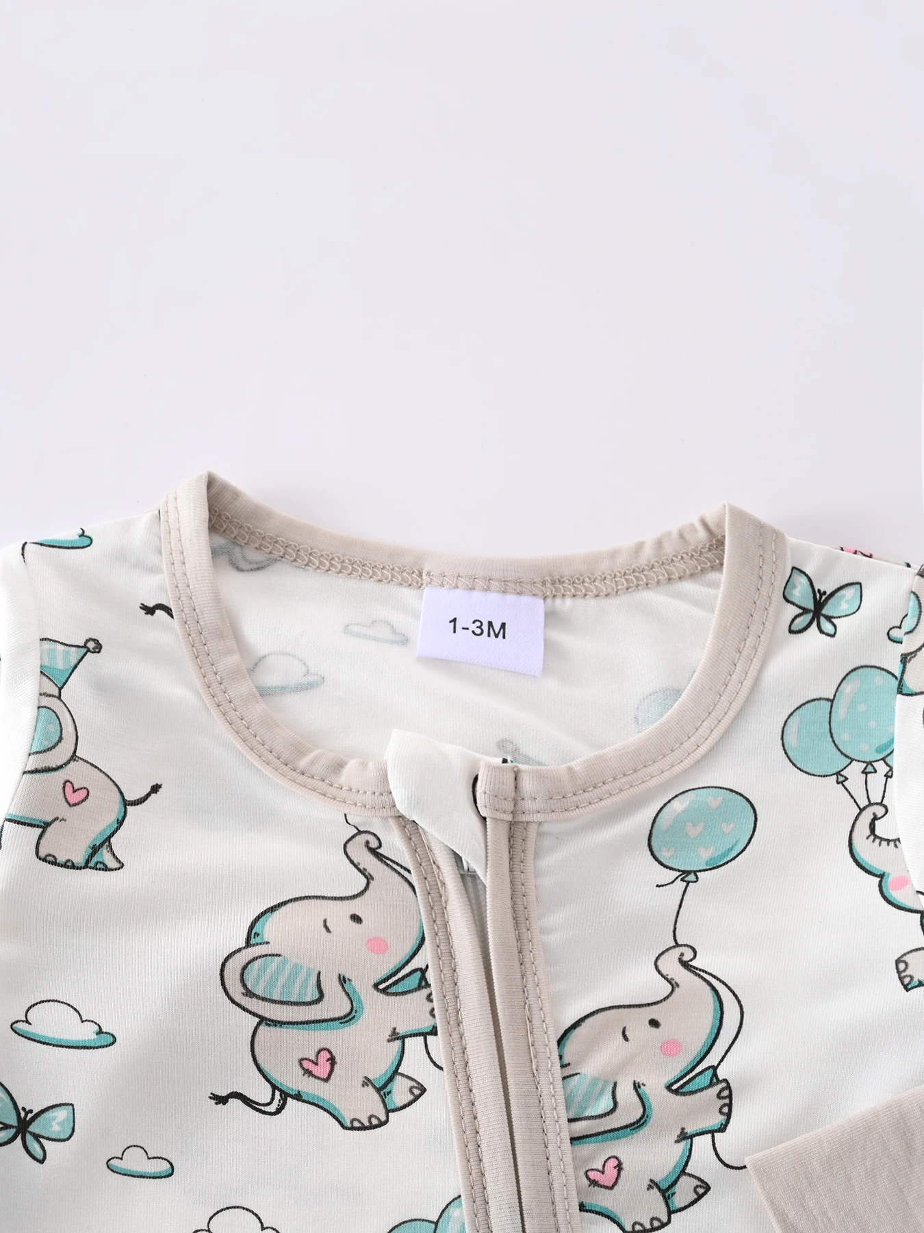 Unisex Baby Long Sleeve Zipper Jumpsuit with Hat Boy Girl Cute Elephant Printed Bodysuit Infant Romper 0-1-3-6M Four Seasons