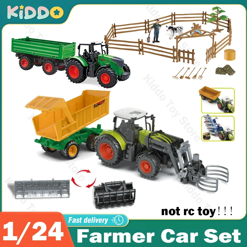 

Farmer Harvester Car 1/24 Engineering Car Tractor Toy Model Sliding Farm Vehicle Boy Toy Car Model Diecast Simulation Car Set