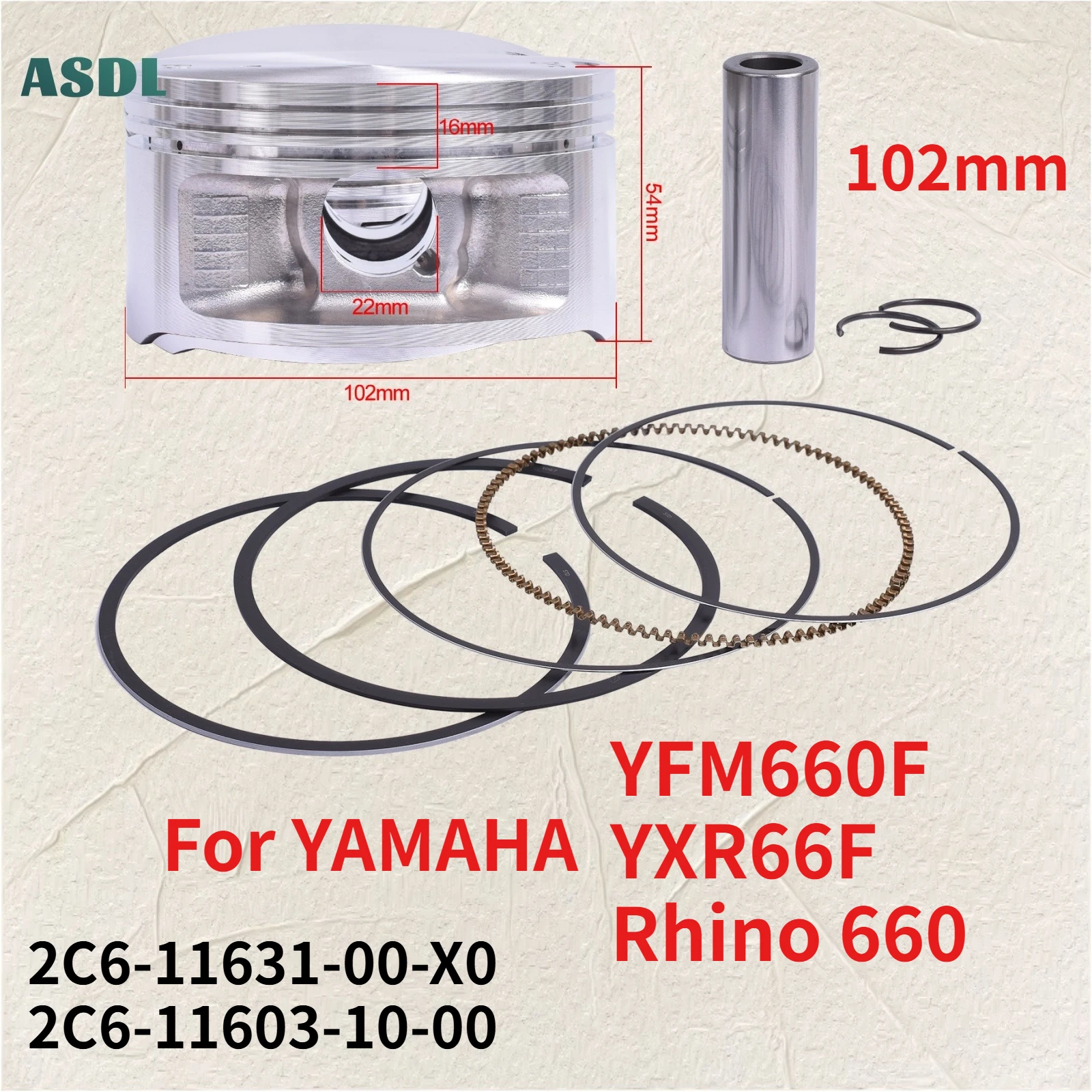 

2C6-11603-10-00 102mm Moto Piston Ring for YAMAHA YFM660F Grizzly 4x4 02-08 YXR66F Rhino 660 YFM 660 F YXR 66 F 2C6-11631-00-X0
