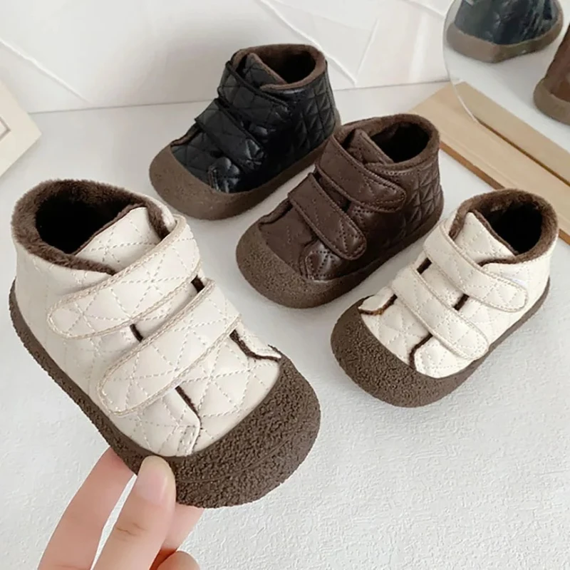 

Winter Plush Shoes for Children Geniune Leather Boy's Girl's Toddler Shoes Ergonomics Soft-soled Boy's Girl's Faux Fur Warm Shoe