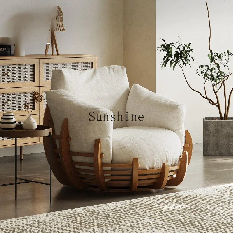 Italian minimalist sofa chair wabi-sabi wind removable and washable rotating single leisure chair