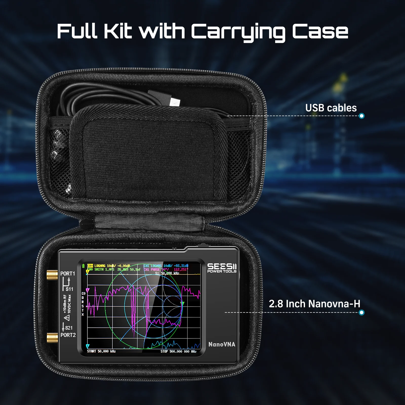 SEESII NanoVNA 10kHz–1.5GHz with EVA Case 2.8” Vector Network Analyzer Antenna Analyzer Kit for S Parameters VSWR Phase Delay