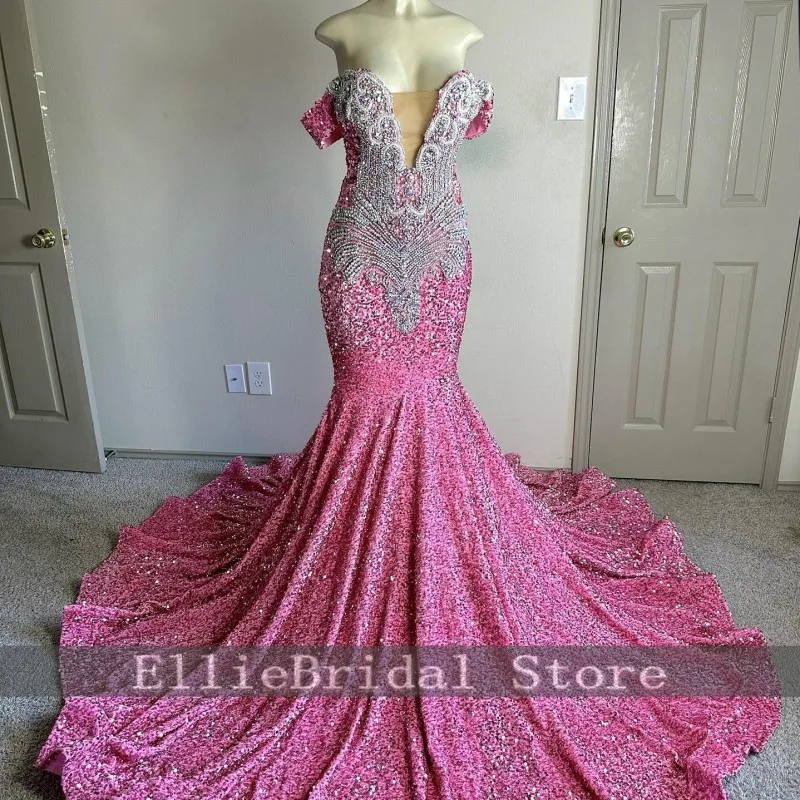 High Quality Sequin Evening Dresses Beaded Crystal Mermaid Wedding Party Dress V Neck Gowns Prom Gown 2026 Females Customized