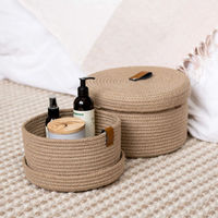 Cotton Rope Storage Basket Braided Lid Desktop Organizer Coffee Table Cosmetic Box Home Decor Woven Seagrass Bin