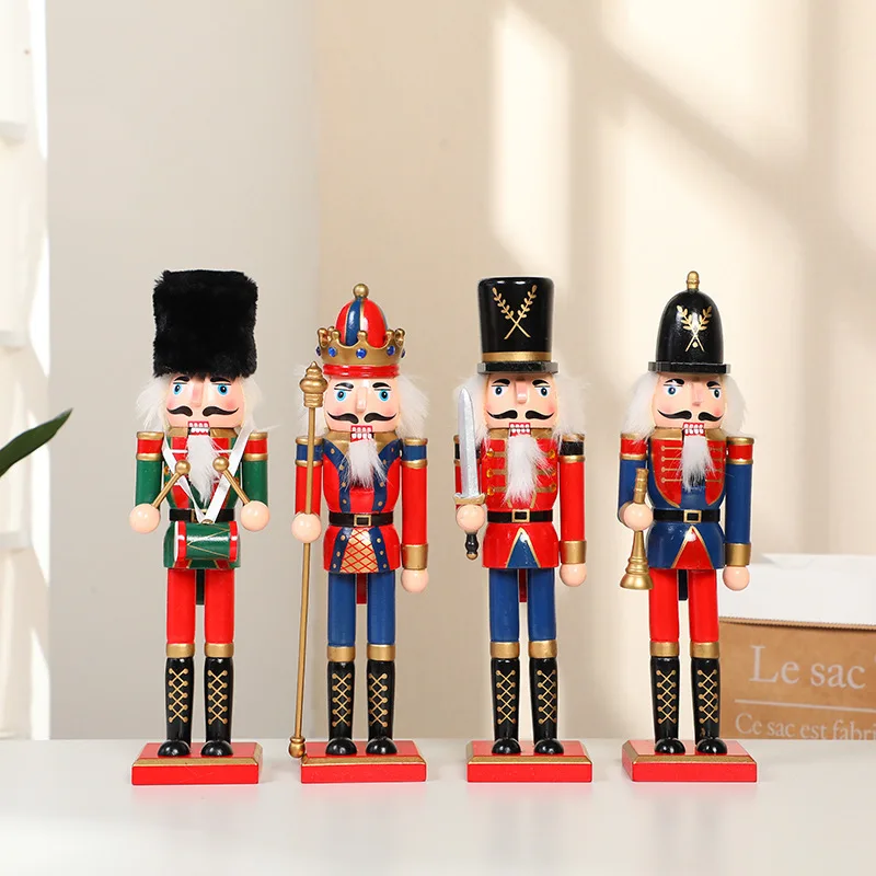 Christmas Decorations 30cm Wooden Nutcracker Soldier Figurines Ornaments Xmas Handcraft Puppet Desktop Ornaments New Year Gifts