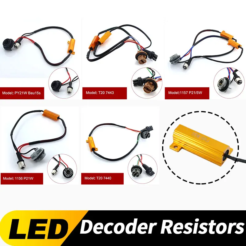 2 peças 50w 1156 p21w ba15s py21w bau15s 1157 t20 7440 w21w wy21w 7443 W21-5W lâmpada led cancelador decodificador resistor de carga sem cintilação