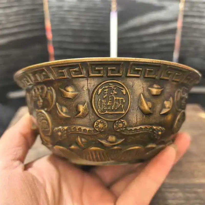 Antiqued Black Patina Solid Brass Five Blessings Copper Bowl, Antique Collection Special Offer, Patina Random