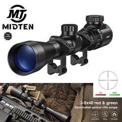 MidTen Rifle Scope 3-9x40 Red & Green Illuminated Optical Mil-dot Reticle Riflescope For Hunting with Free Mounts 5 level bright