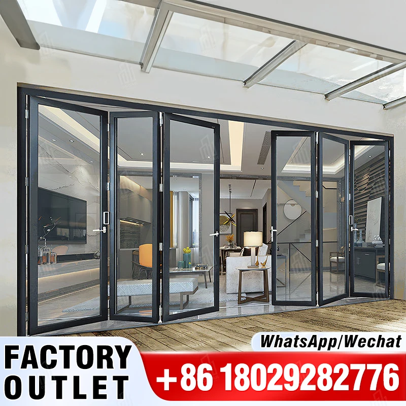 Fuson Living Room Aluminum Alloy Glass Sliding Door Balcony Partition Hanging Rail Folding Doorfolding Doors Exterior